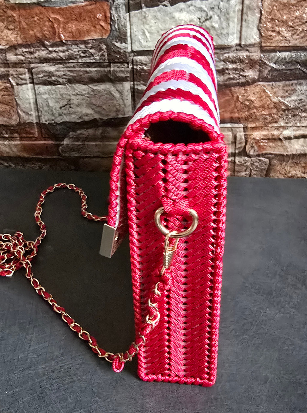 Handwoven Red & White Shoulder Bag