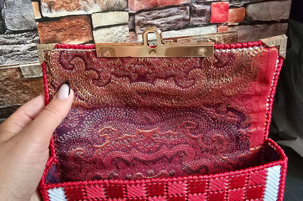 Handwoven Red & White Shoulder Bag