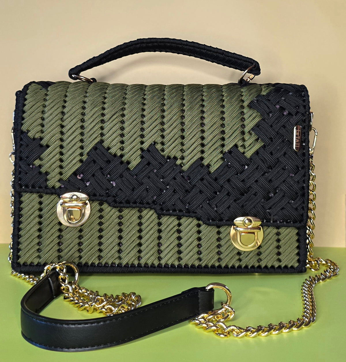Handwoven Olive & Black Shoulder Bag