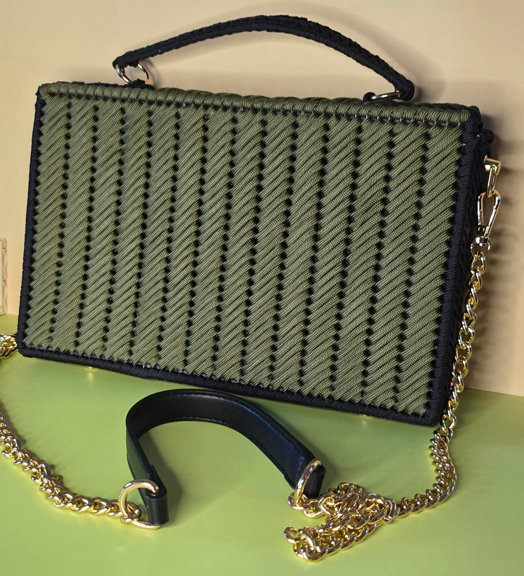 Handwoven Olive & Black Shoulder Bag