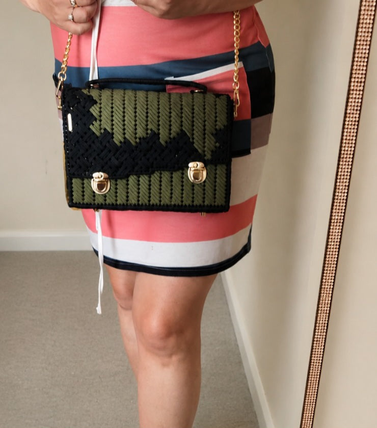 Handwoven Olive & Black Shoulder Bag